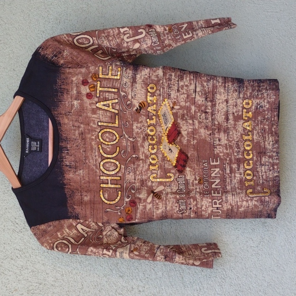 Y2K Raakhee Chocolate Sequined 3/4 Sleeve Shirt S